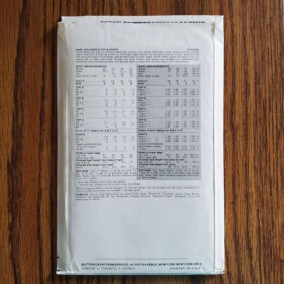 Vintage 80s Butterick Pattern 6409 Uncut Girls Top Elastic Neckline Pants 6 - Picture 2 of 3